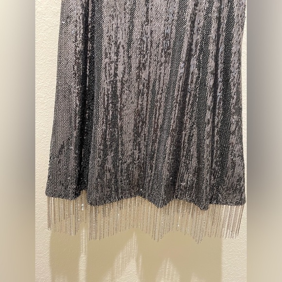 NWT NICHOLAS Isabella Sequined Mini Dress Gunmetal Rhinestone fringe - Picture 11 of 16